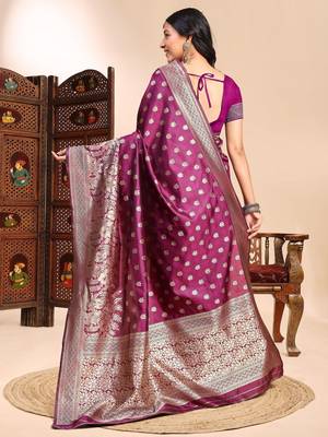 Purple ethnic lichi silk blend graceful woven saree 2