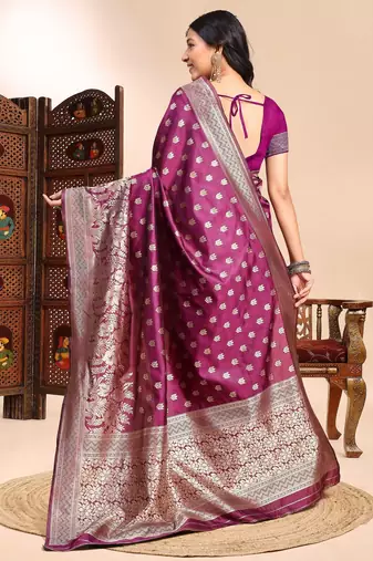 Purple ethnic lichi silk blend graceful woven saree