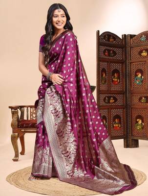 Purple ethnic lichi silk blend graceful woven saree 3
