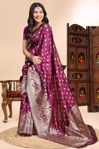 Purple ethnic lichi silk blend graceful woven saree