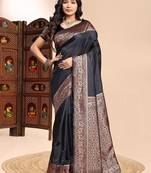 Black color ethnic lichi silk fabric graceful woven designer saree