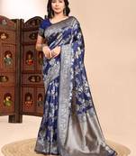 Blue color ethnic lichi silk fabric graceful woven designer saree