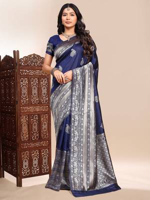Blue ethnic lichi silk blend graceful woven saree 1