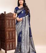 Blue color ethnic lichi silk fabric graceful woven designer saree