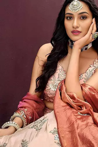 Outstanding Soft Beige Embroidered Silk Wedding Wear Lehenga Choli