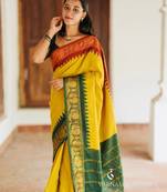 Mustard soft silk blend banarasi jacuard work designer saree with blouse