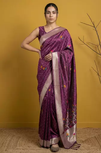 Soft organza meenakari woven saree with jamdani zari pallu and brocade blouse