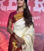 Off white soft silk blend banarasi jacuard work designer saree with blouse