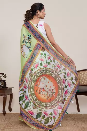 Green linen silk blend partywear saree