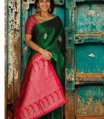 Green soft silk blend banarasi jacuard work designer saree with blouse