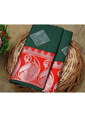 Green silk blend banarasi jaquard designer saree with blouse 4