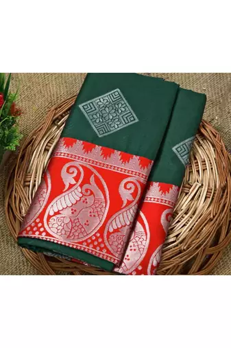 Green silk blend banarasi jaquard designer saree with blouse