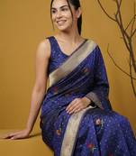 Soft organza meenakari woven saree with jamdani zari pallu and brocade blouse