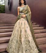 Precious Soft Beige Embroidered Silk Wedding Wear Lehenga Choli