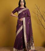 Soft organza meenakari woven saree with jamdani zari pallu and brocade blouse