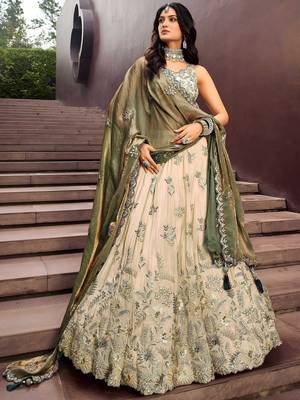 Precious Soft Beige Embroidered Silk Wedding Wear Lehenga Choli 2