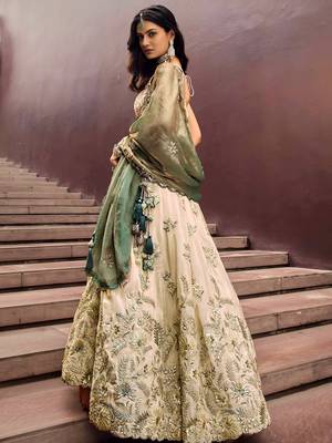 Precious Soft Beige Embroidered Silk Wedding Wear Lehenga Choli 3