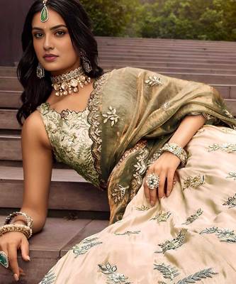 Precious Soft Beige Embroidered Silk Wedding Wear Lehenga Choli 4