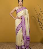 Handloom soft silk saree with zari woven motifs contrast traditional border