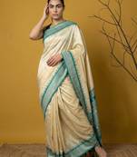 Handloom soft silk saree with zari woven motifs contrast traditional border