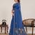 Blue color linen silk fabric ethnic partywear saree
