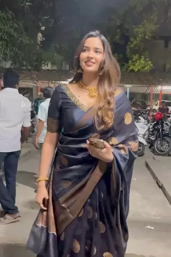 Black soft silk blend banarasi jacuard work designer saree with blouse