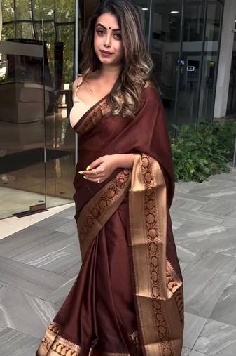 Maroon soft silk blend banarasi jacuard work designer saree with blouse