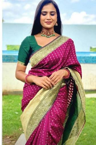 Magenta soft silk blend banarasi jacuard work designer saree with blouse