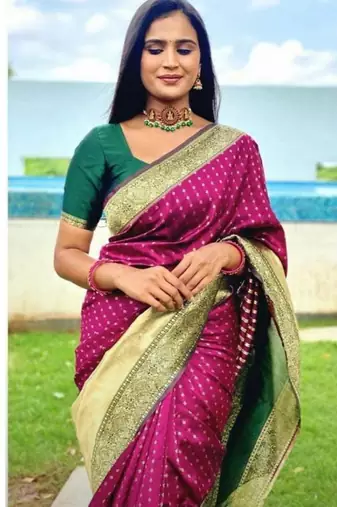 Magenta soft silk blend banarasi jacuard work designer saree with blouse