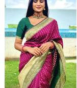 Magenta soft silk blend banarasi jacuard work designer saree with blouse