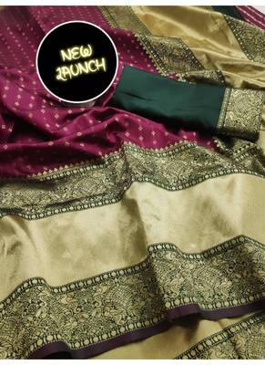 Magenta silk blend banarasi jaquard designer saree with blouse 3