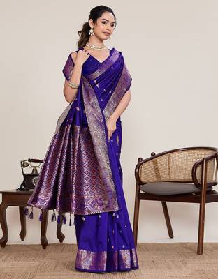 Purple woven work graceful partywear saree 4