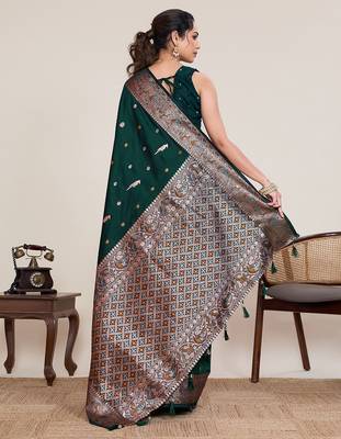 Green woven work graceful partywear saree 2
