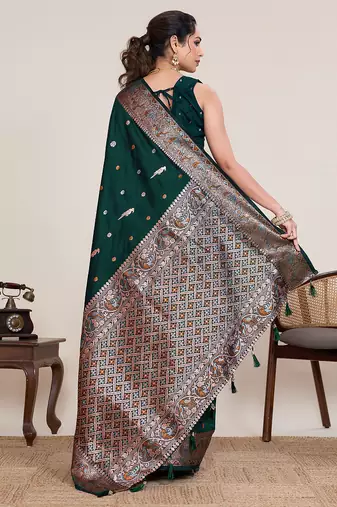Green woven work graceful partywear saree