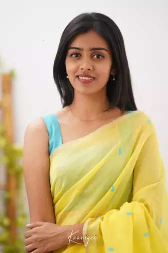 Yellow soft linen slub jacuard work designer saree with blouse