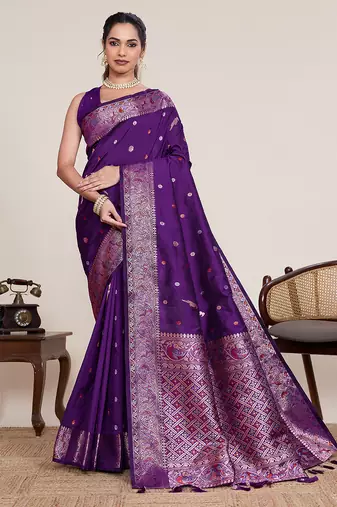 Violet color designer woven work graceful partywear saree
