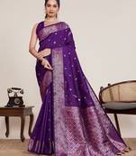 Violet color designer woven work graceful partywear saree