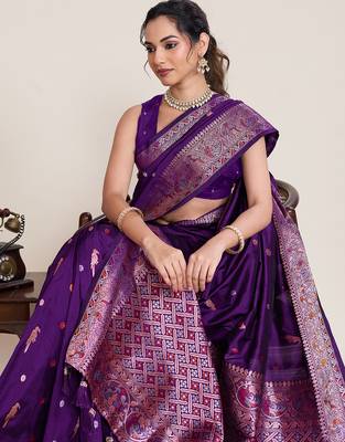 Violet woven work graceful partywear saree 3