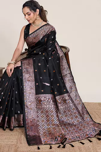 Black woven work graceful partywear saree