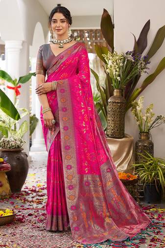 Pink color beautiful girlie woven designer partywear saree