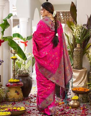 Pink girlie woven partywear saree 2