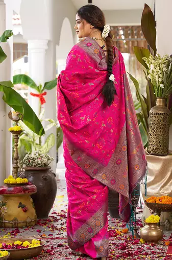 Pink girlie woven partywear saree