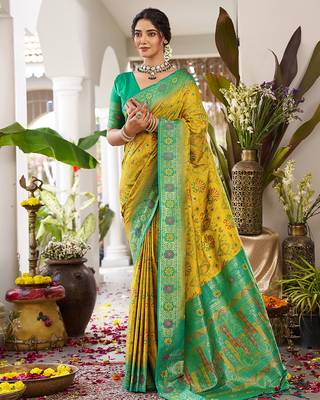 Mustard girlie woven partywear saree 1