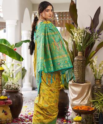 Mustard girlie woven partywear saree 2