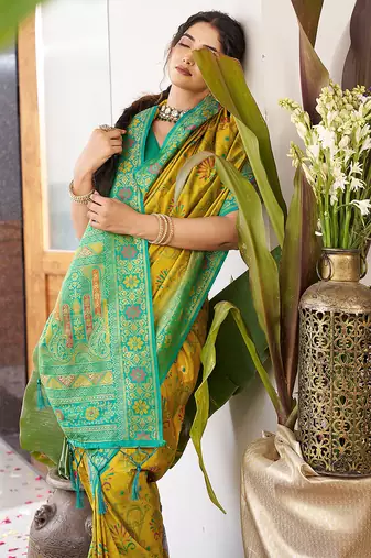 Mustard girlie woven partywear saree