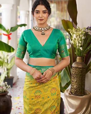 Mustard girlie woven partywear saree 5