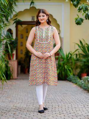 Yash gallery women's rayon short kurti multi-colour zig zag print sleeveless (multi) 1