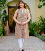 Yash gallery women's rayon short kurti multi-colour zig zag print sleeveless (multi)