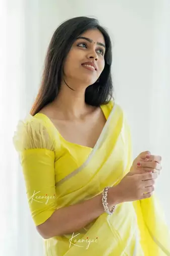 Yellow soft linen slub jacuard work designer saree with blouse