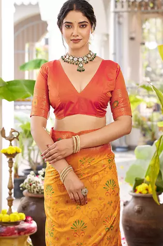 Yellow girlie woven partywear saree